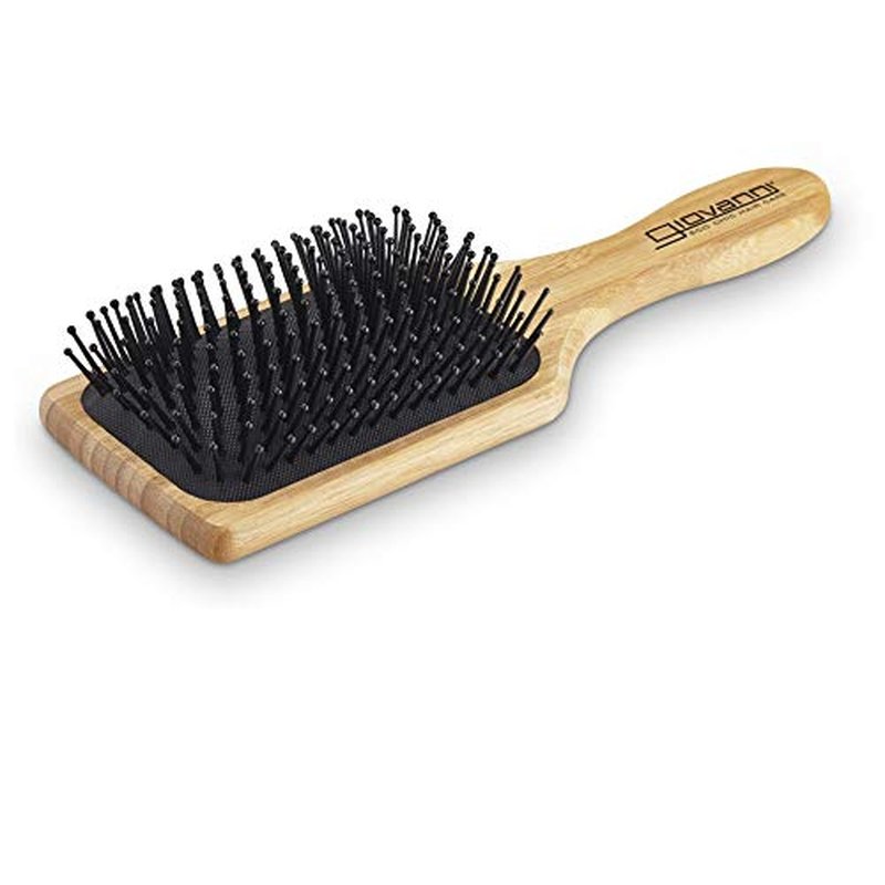 GIOVANNI Rectangular Paddle Hair Brush with Real Bamboo Handle and Base, Beige, Pack of 1