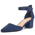 LAICIGO Women's Pointed Toe Pumps with Ankle Strap & Buckle - Chunky Heel Dress Shoes
