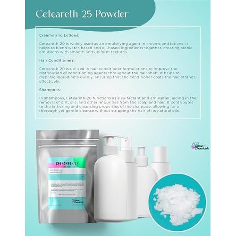 Ceteareth-25 Powder Emulsifier and Surfactant for Cosmetics and Personal Care Products, Ceteareth-25 (4 Ounce / 113 grams)