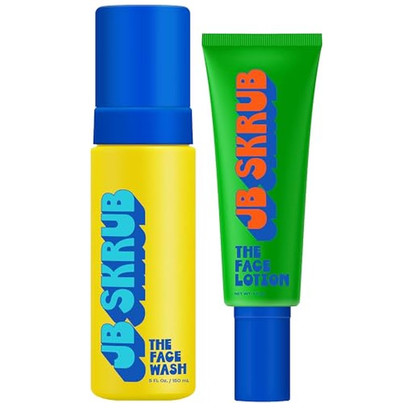 JB SKRUB Face Lotion and Foaming Face Wash for Sensitive Skin - AM + PM Skincare Duo - pH Balanced, Blue Light Defense - Kid and Teen Radiance