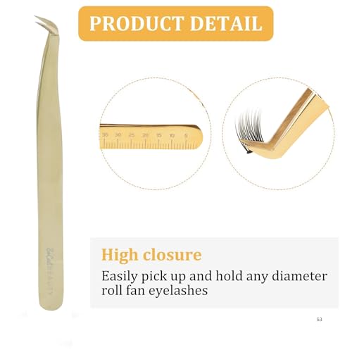 GEM Volume Boot Lash Tweezer by SoCal Beauty ? Gold Precision Eyelash Tweezer for Eyelash Extensions with mm Measurement ? Professional Tweezers for Eyelash Extension & Volume Fan