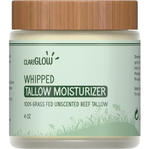 Whipped Beef Tallow Skin Moisturizer - Unscented Grass Fed Organic Beef Tallow Face Cream - Honey Balm & Jojoba Oil - 4 oz