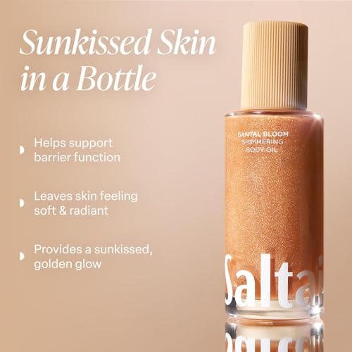 Saltair 2-Pack Body Wash and Shimmering Body Oil Set ? Moisturizing Cleanser and Dry Oil Moisturizer with Light-Reflecting Pearl Pigments. After-Shower Skincare Glow ? Santal Bloom Scent