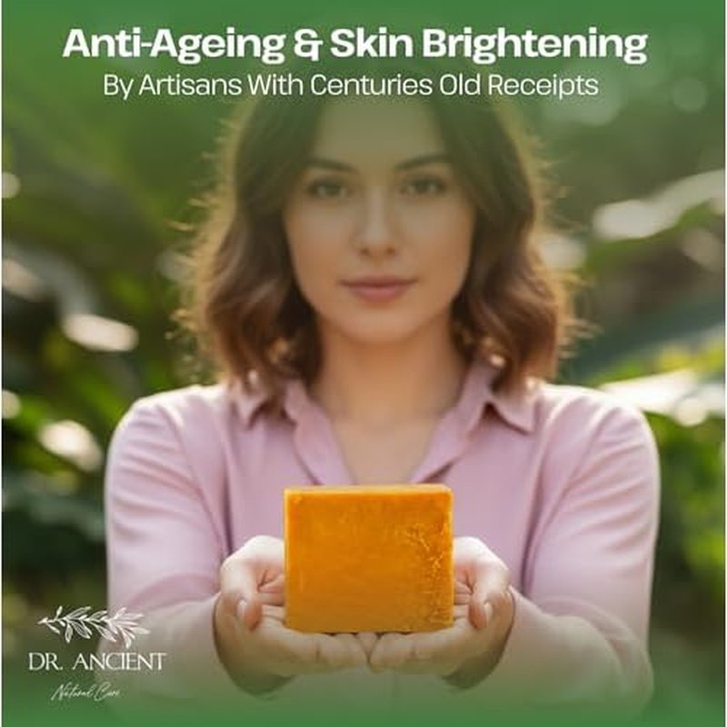 Dr.Ancient Turmeric Soap Bar, Organic Soap Bars Handcrafted the Traditional Way, Natural Chemical-Free, Vegan, Used for Face Wash, Body Wash, and Hand Cleansing, Nourishing Care (Pack of 4)