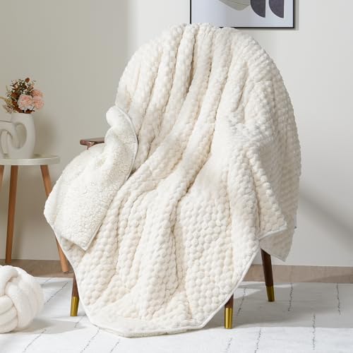 Cream White Weighted Blanket for Adults 60x80 20lbs Fuzzy Fleece