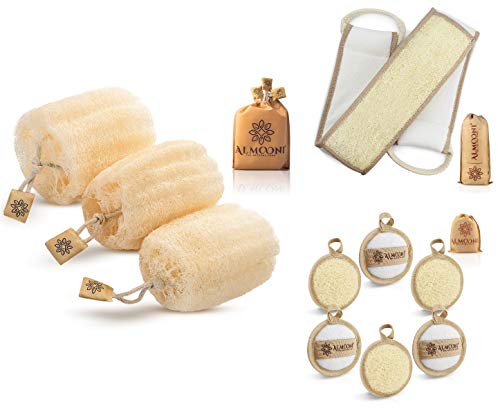 Natural Egyptian Shower Loofah Sponge Set with Back Scrubber & Facial Loofah