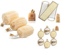 Natural Egyptian Shower Loofah Sponge Set with Back Scrubber & Facial Loofah