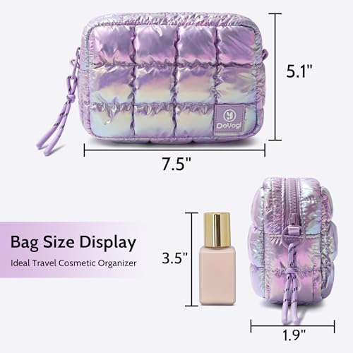 Quilted Cosmetic Bag with Crossbody Strap - Dazzling Light Purple, Travel Toiletry Organizer