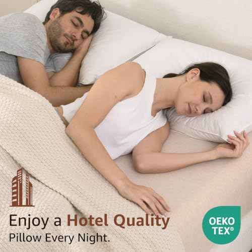 AIKOFUL Queen Size Goose Feather & Down Pillow Set of 2 - Hotel Quality, Ethically Sourced