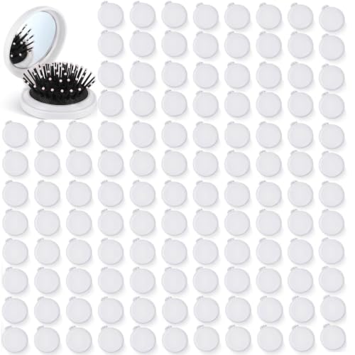 Mini Folding Hair Brush with Mirror - Portable Travel Comb for Men Women (White, 120 pcs)