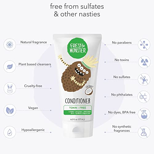 Fresh Monster Kids Hair Conditioner, Toxin-Free, Hypoallergenic & Natural, Hair Conditioner for Kids, Coconut (6oz)