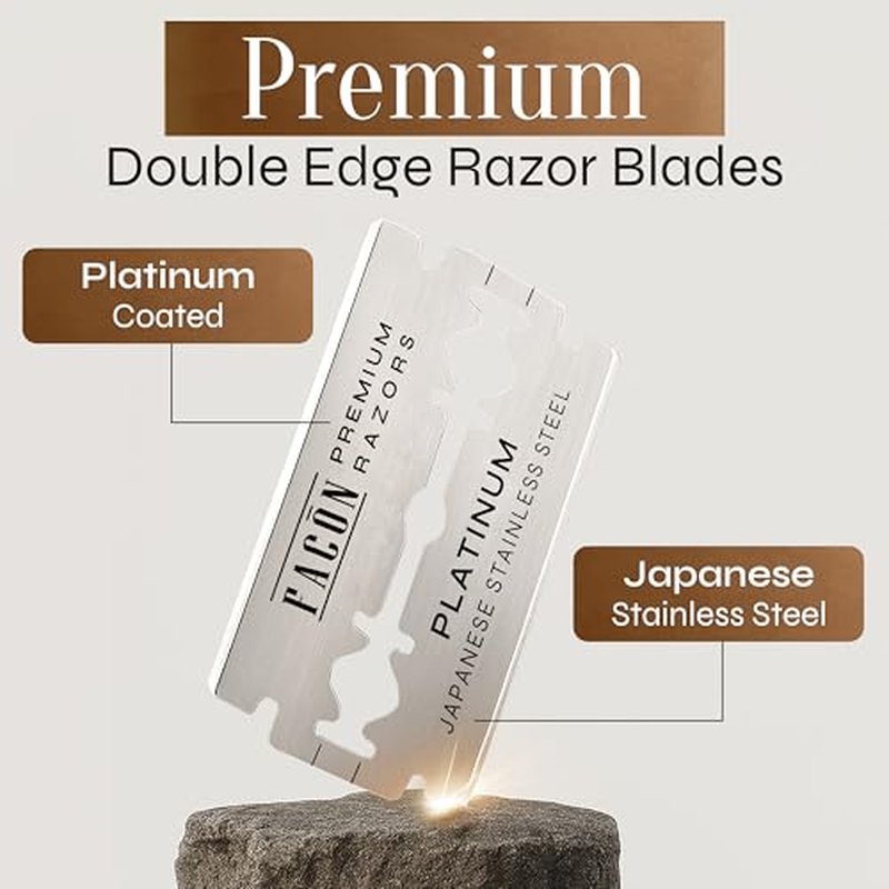 50 Fac?n Double Edge Razor Blades for Safety Razor, Safety Razor Blades for Shaving, Platinum Japanese Stainless Steel for Smooth & Precise Shave, Premium Replacement Razor Blade for Men & Women
