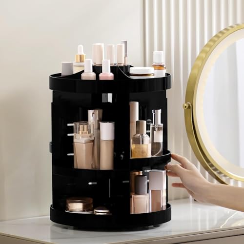 HBlife Extra Large Black 360° Rotating Makeup Organizer - Adjustable Cosmetic Storage Carousel