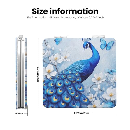 UTRSIFB Magnifying Travel Mirror, Dual-Sided Portable Square Mirror, Perfect for Makeup Skincare Routine,(Blue Peacock and White Flowers)