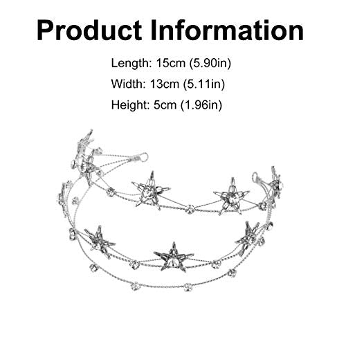 Silver Rhinestone Star Crown Bridal Headpiece for Women & Girls