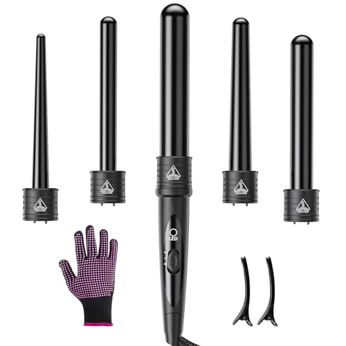 5-in-1 Curling Wand with Interchangeable Ceramic Barrels - Black