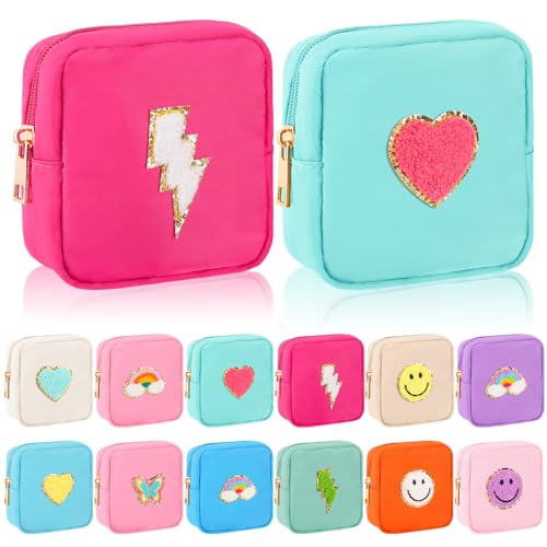 Umigy 12 Pcs Preppy Cosmetic Bags Graduation Gifts Nylon Mini Makeup Bags Bulk Waterproof Cute Travel Pouch Purse for Woman Girl Gifts DIY Daily Use Storage Organizer
