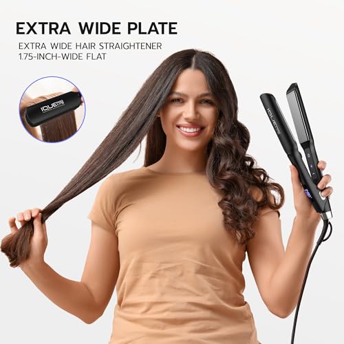 iQUE 1.75-Inch Titanium Silk Press Flat Iron Hair Straightener - Dual Voltage