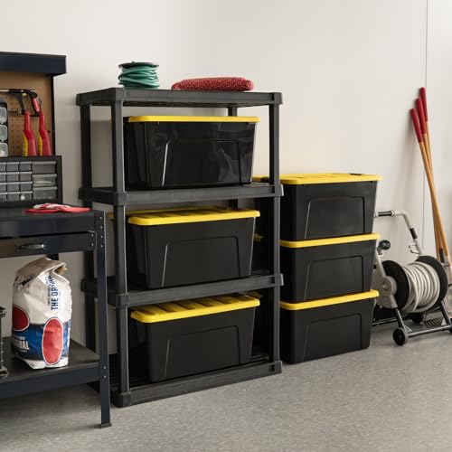 72 Quart Stackable Storage Bins with Lids - Black and Yellow, 6 Pack