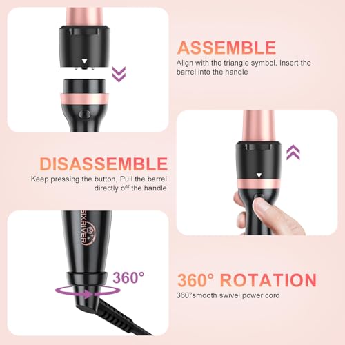 Rose Gold 5-in-1 Curling Wand Set with Ceramic & Thermal Brush - Hair Styling Tool