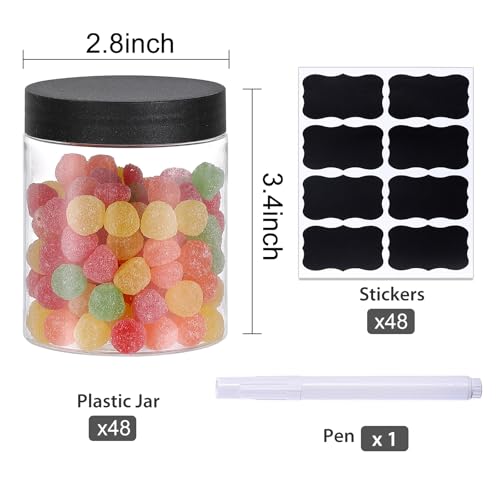 48 Pack Refillable Plastic Jars with Screw-On Lids for Food & Crafts