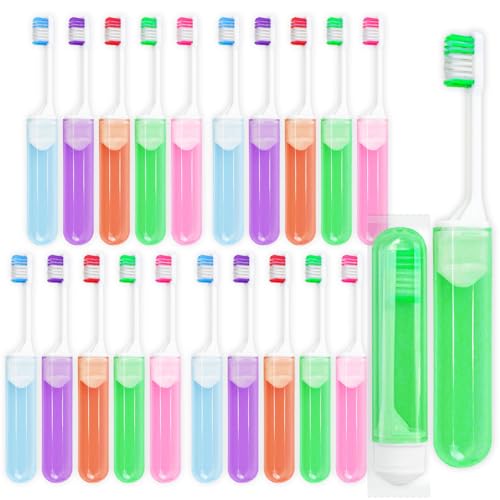 100-Pack Travel Size Disposable Toothbrushes Individually Wrapped - Multi-Color, Foldable, Portable
