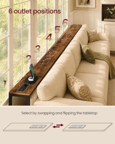Adjustable Console Table 106.3 Inch with Power Outlet - Rustic Brown + Matte Black Variation