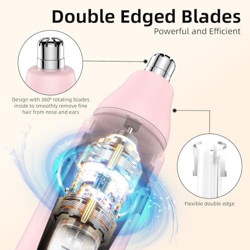 Nose Hair Trimmer,Painless Ear and Eyebrow Trimmer for Men with Dual Edge Blades,Rechargeable,Light Indicator Easy Washing (Pink)