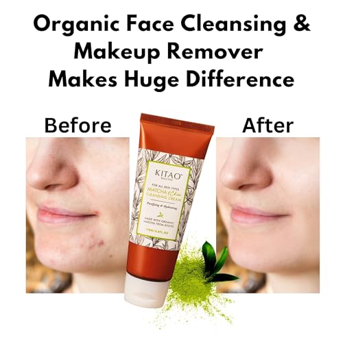 KITAO Organic Moisturizing Oil & Makeup Remover for Dry, Oily & Sensitive Skin Women & Men, Hydrating Cleansing Cream with Natural Matcha& Chia& Antioxidant for Eyes, Face, Lip from Japan, 3.8 Fl Oz