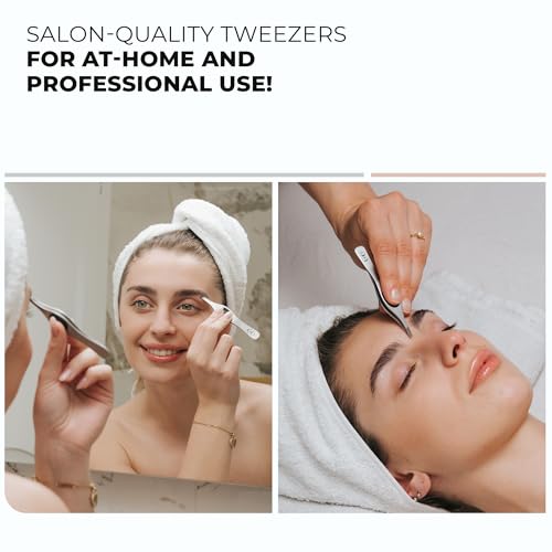 Cocos Precision Tweezers for Women Facial Hair - Stainless Steel Tweezers for Women and Men - Ideal for Eyebrow Shaping and Ingrown Hair Removal - Slanted Tips, Durable and Ergonomic Grip Design