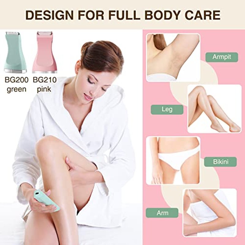 AREYZIN Women's Body Grooming Duo Pack: Matching Electric Bikini & Body Shaver Set (Green & Pink)