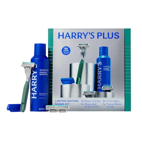 Harry's Plus Shaving Gift Set for Men - Premium Razor & Shave Gel Kit