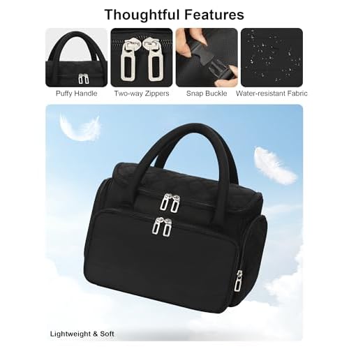 Hanging Toiletry Bag for Women - Travel Makeup Organizer with Brush Compartment, Portable Toiletry Bag with Removable Dividers for Full-size Container, Lightweight Cosmetic Case for Trip - Black
