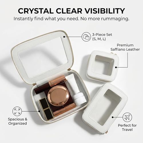 Makeup Bag | Transparent Toiletry Bag | Portable Waterproof Makeup Storage Bag | Travel-Specific Skincare Storage Bag | 2 Sets, L+M+MINI(White)