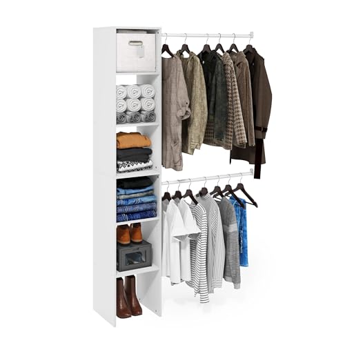 Furinno FANO Closet Organizer with 5-Tier Shelves and 2 Hanging Bars - White / 2-Hanging-Bar