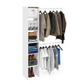 Furinno FANO Closet Organizer with 5-Tier Shelves and 2 Hanging Bars - White / 2-Hanging-Bar