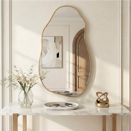Matte Gold Irregular Organic Wall Mirror 36x20 Inch - Freeform Design