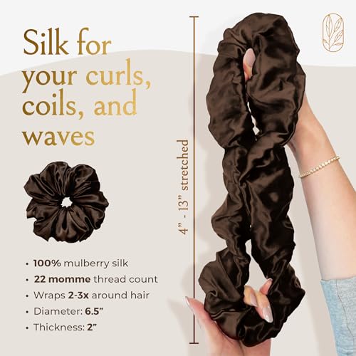 Oversized Mulberry Silk Scrunchies for Women - 1 Pack of 1 - Espresso