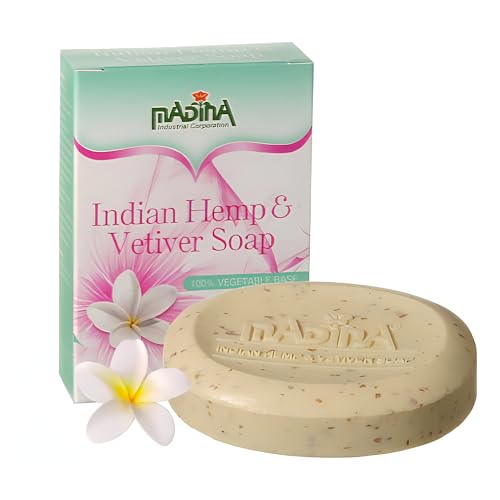 Madina Indian Hemp Vetiver Soap Bar ? Moisturizing, Nourishing, Shea Butter, Oat, Wheat Bran, Gentle Cleanser, 100% Vegetable-Based, For All Skin Types, 6 Pack (3.5 oz Each)