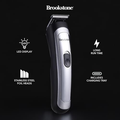 Brookstone - Hair & Beard Trimmer Kit, Precision Grooming for Hair, Beard, & Body with Adjustable Combs, Charging Base & Accessories (14-Piece)