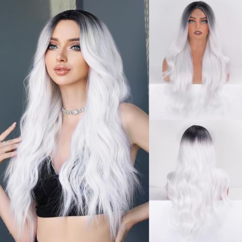Black Root Blonde 28 Inch Wavy Lace Front Synthetic Wig - Vitorish