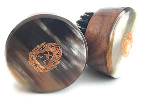 MAN & MANE Round Beard Brush - Handmade Oxhorn & Boar Bristle Grooming Tool for Men (Medium Stiffness) - Travel Size