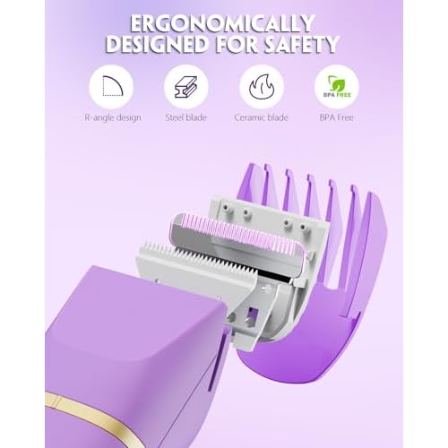 Bikini Trimmer for Women, Tiovara Painless Electric Razors Shaver IPX7 Waterproof Cordless Body Hair Trimmer Pubic Hair Removal with USB Charge Dock for Underarm Leg Arm Body Face Silk Skin (Purple)