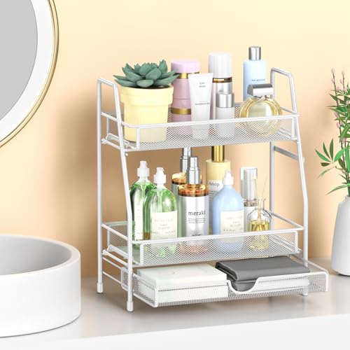 LEMIKKLE 2-Tier Bathroom Counter Organizer with Drawers, Multi-Purpose Makeup Organizer Countertop, Large Skincare Organizers, Exquisite Vanity Shelf