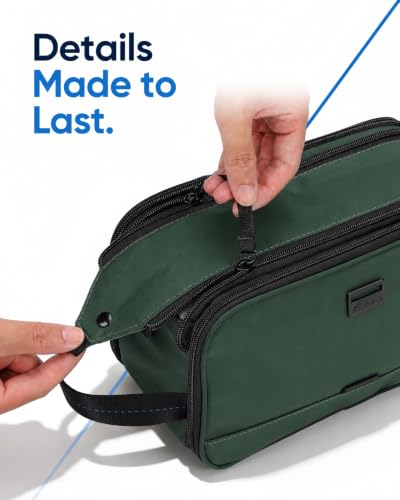 Green Medium Travel Toiletry Bag for Men - Full Open Dopp Kit with Dual Compartments