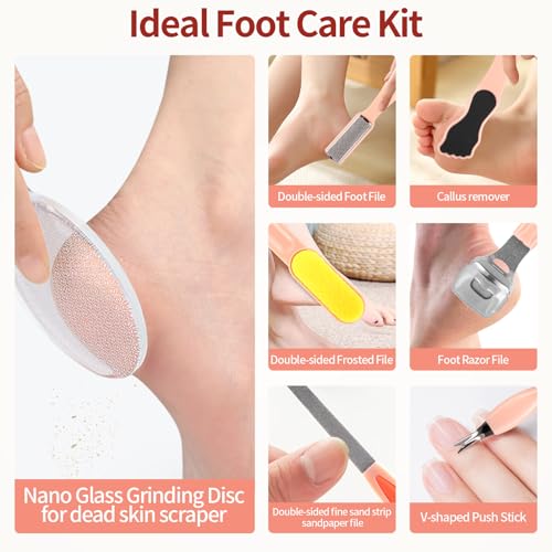 Electric Foot Callus Remover, Rechargeable Electric Callus Remover for Feet with 3 Speed, 9 in 1 Pedicure Kit with Nano-Glass, Waterproof Professional Foot File for Dead, Hard, Cracked Skin(Pink)