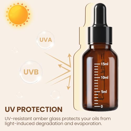 50 Pcs 0.5oz Amber Glass Dropper Bottles with Measurement and Accessories - UV Protected, Reusable