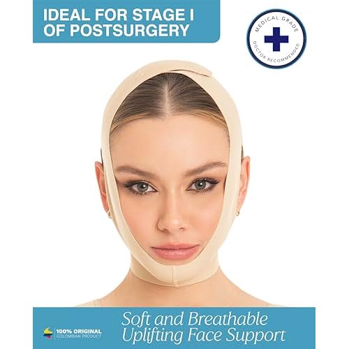 M&D Face Slimming Chin Strap Lipo Compression Garment Mentonera Postquir?rgica Facial Beige M