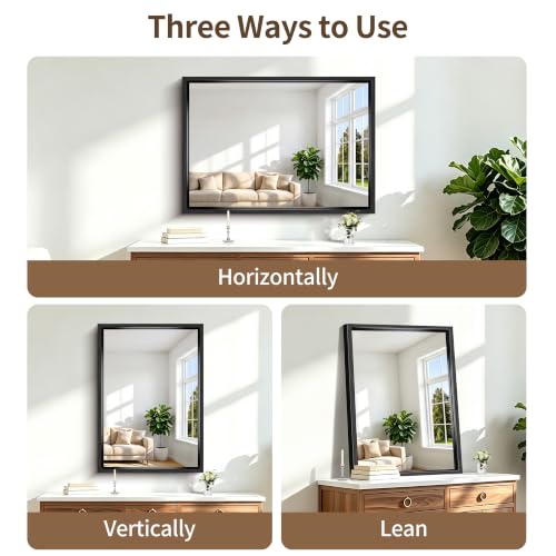 Bathroom Mirror, 42 x 30 Inch Brushed Black Rectangle 0.6" Thickened