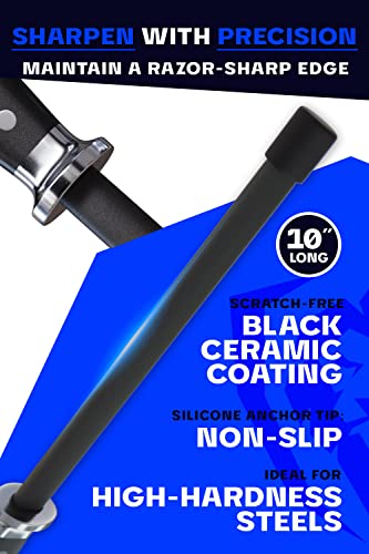 10-Inch Ceramic Honing Steel for Knife Sharpening - Stainless Steel Core